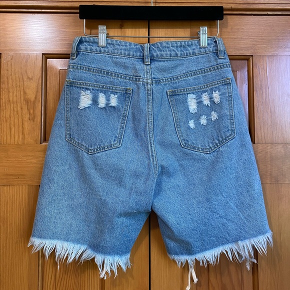 High Waist Lace Up Distressed Jean Shorts - Picture 5 of 7